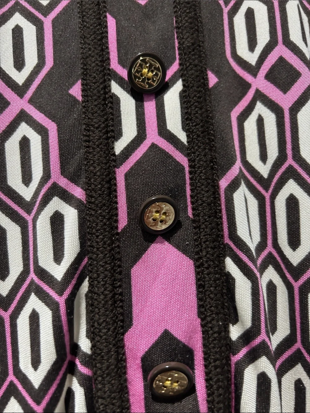 Tory Burch Pink, Cream & Brown Geometric Knit Shift Dress